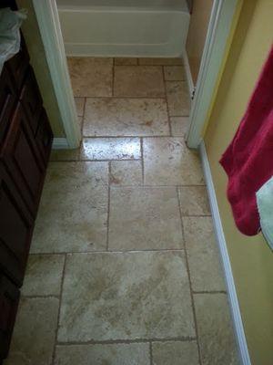 Installed French pattern travertine floor