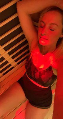 Working up a sweat and burning up to 600 calories while relaxing in the Infrared Sauna