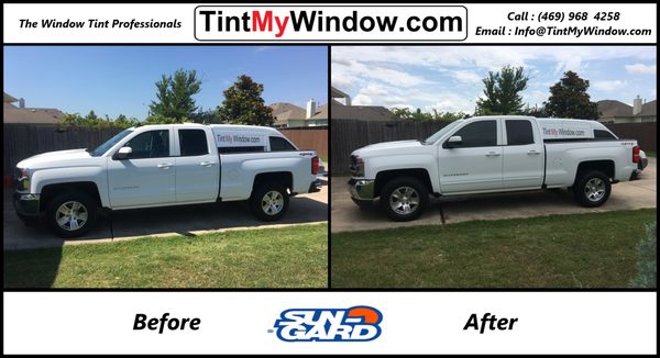 2016 Chevy Quad Cab with SunGard Metallic Film. %35 on the front and %20 on the back.