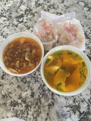 Hot and sour and wonton soups