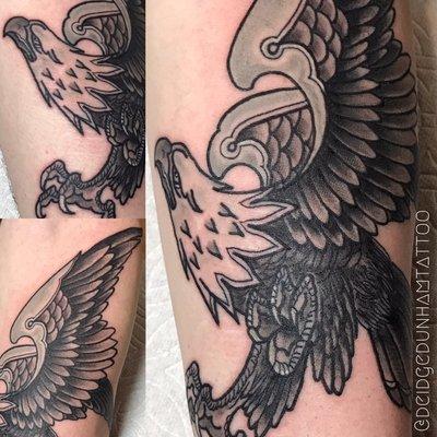 Traditional eagle tattoo done by Deidge Dunham *||For appointment and availability information please call or text 323-422-5806||*