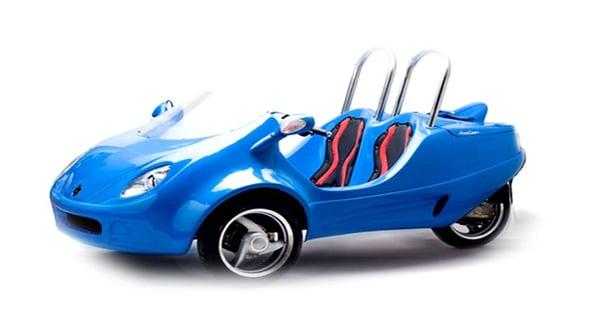 Three wheeled vehicle which seats two passengers can attain speeds up to 45 MPH.