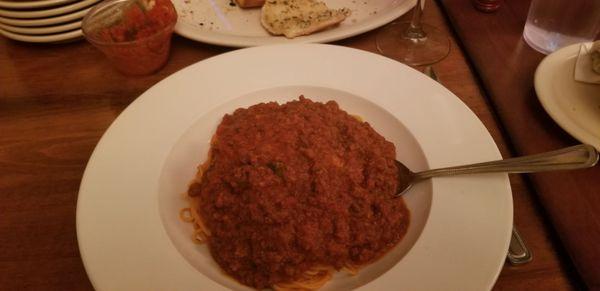 Angel hair with meat sauce.