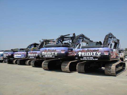 Yes, we do Fleet graphics. This is a Fleet of Kobelko Excavators for Trinity Equipment Rentals