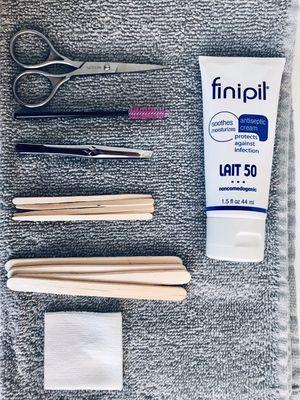 Tools set up for a brow wax