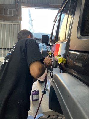 George doing what we does best, repairing trail/off-road damage to a JLU RUBICON body.