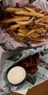 Boneless wings and fresh cut fries