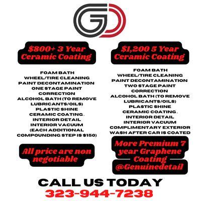 Check out our pricing for ceramic coatings.

I can answer any questions regarding the benefits of ceramic coatings.