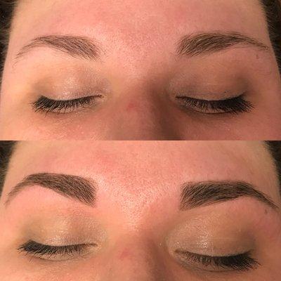 Before and after eye brow tint and wax.