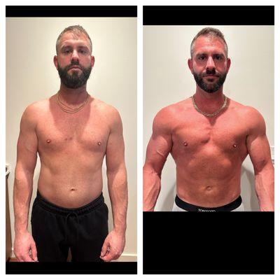 Matt, with an exceptional transformation in only 14wks. -2.5lb difference between photos