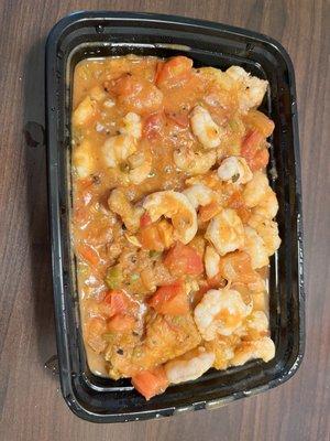 Catfish Lorell  (Catfish over rice with shrimp on top.)