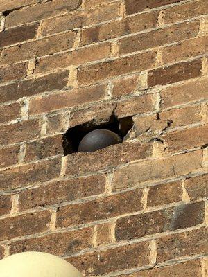 Cannonball from civil war lodged in the exterior wall!  Still there!