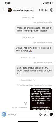 Messages that I sent on IG to the owner business page