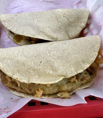 Chile relleno taco and guisado taco