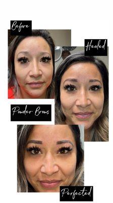 Powder browser a two-step process. This is the before and after the final session. Fall in love with your brows again.