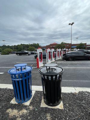 Trash and recycle cans at the supercharger!