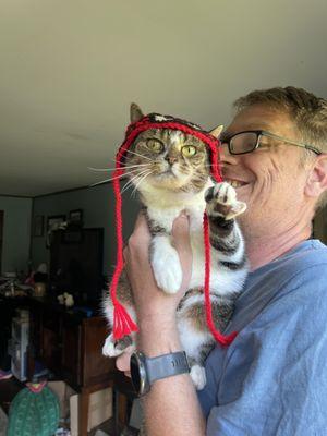 Cat hats with glow in the dark eyes.