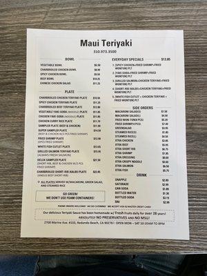 Menu updated 01/2022