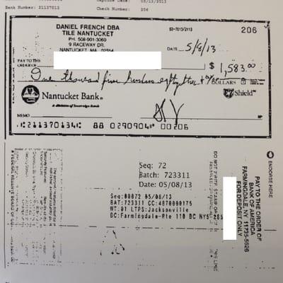 Bad Check #2 from Dan French (we have since collected this amount)