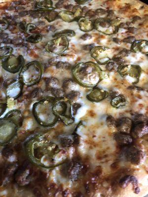 Sausage and Jalapeño pizza