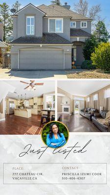 Just Listed a beautiful single-family home in Vacaville, Ca that features 3 bedrooms, 2.5 baths, a den, 1637sqft for $615,000.