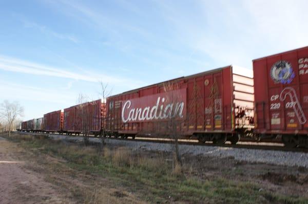 THE STATION WAS A MAD HOUSE SO I WENT A MILE DOWN THE TRACK BEFORE THE 2015 CP HOLIDAY TRAIN HIT THE STATION.