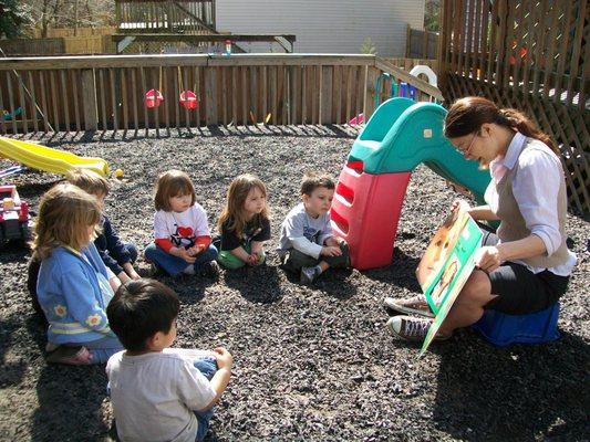 Moving storytime outdoors on a beautiful day.