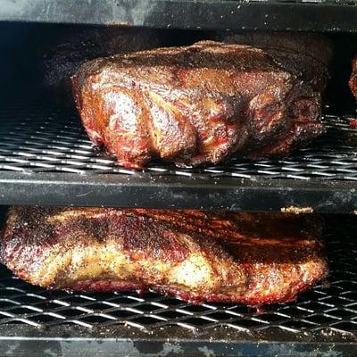 Brisket and pork shoulder