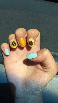 $24 for mani pedi. $2 for each nail that has a design on it