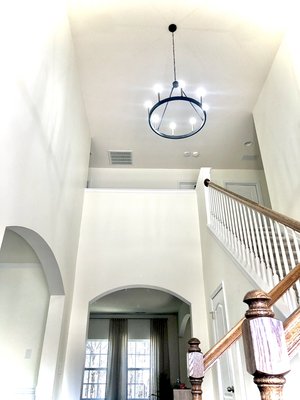 This beautiful chandelier went up on another 22 foot ceiling. Another happy customer