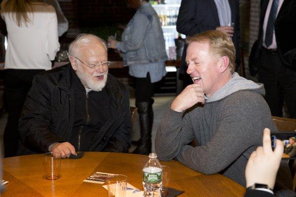 Brian Leetch enjoys a laugh with Metropolitan Methodios at the Causeway Club Boston.