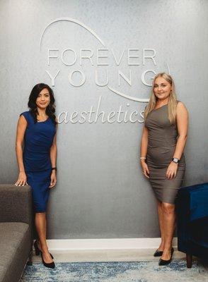 The Forever Young Aesthetics team in the lobby of the South Tampa office.