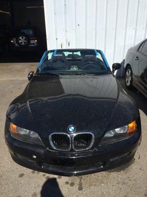 1996 BMW Z3 with a M3 swapped motor. Awesome car glad we could do the windshield.