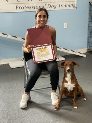 Olivia and her companion, Lyla, upon wrapping up their Comprehensive Basic Obedience Training Program