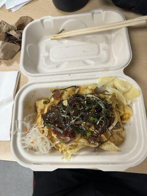 Shoyu Poke Nachos is da bomb! For $11.00 it is a deal. Tastes Ono! Will definitely order this again!