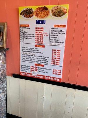 Menu as of 5/2019