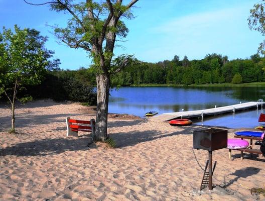 Dock out onto shallow (there), sandy South Bar Lake.