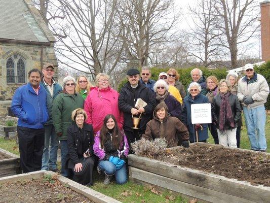 Our community garden consists of 13 beds and gardeners such as these raise over 1,000 lbs of vegetables for the food pantry each summer.