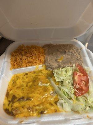 Cheese enchiladas with rice and beans