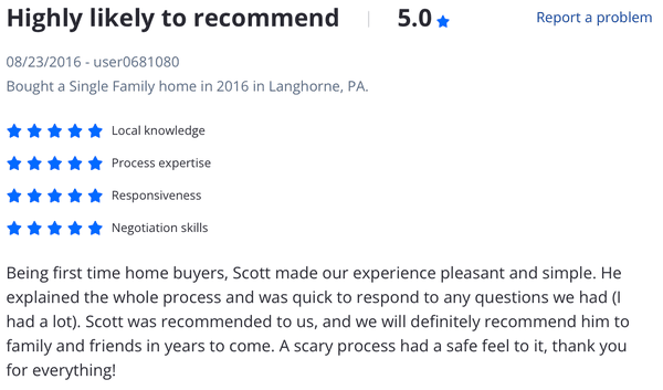 A review from one of our clients posted on our Zillow profile.