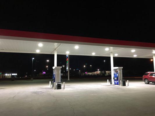 Gas pumps at night