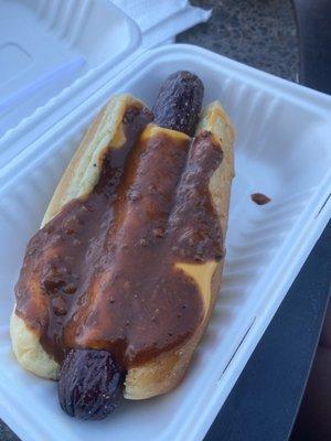 $8.00 Chili cheese dog