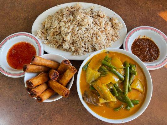 Kare Kare, garlic rice, lumpia