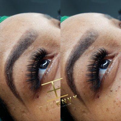 Brow wax and tint with volume lash extensions