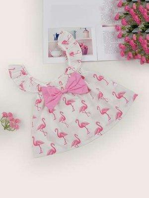 Baby Flamingo Print Bow Front A-line Dress