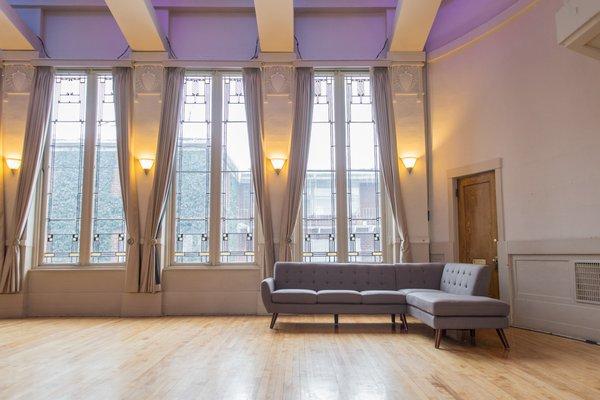 Historic Elegance -- Auditorium windows of original stain leaded glass over 100 years old