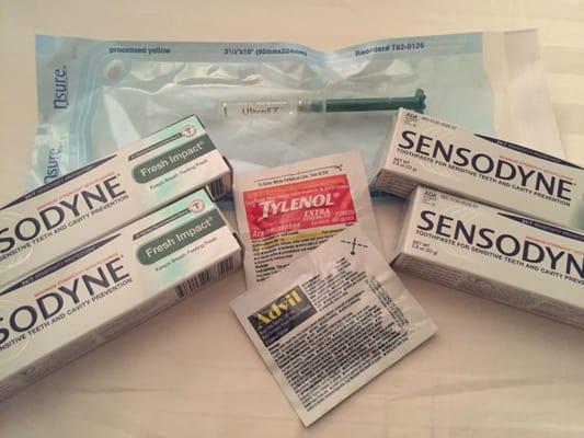 My teeth whitening care package - the syringe contains an anti-sensitivity gel I've yet to use...