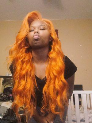 A beautiful orange lace wig install