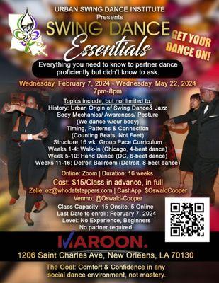 Urban Swing Dance Essentials Class @ Maroon, 1206 St. Charles St., NOLA  70130