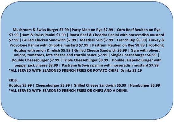 Menu and prices